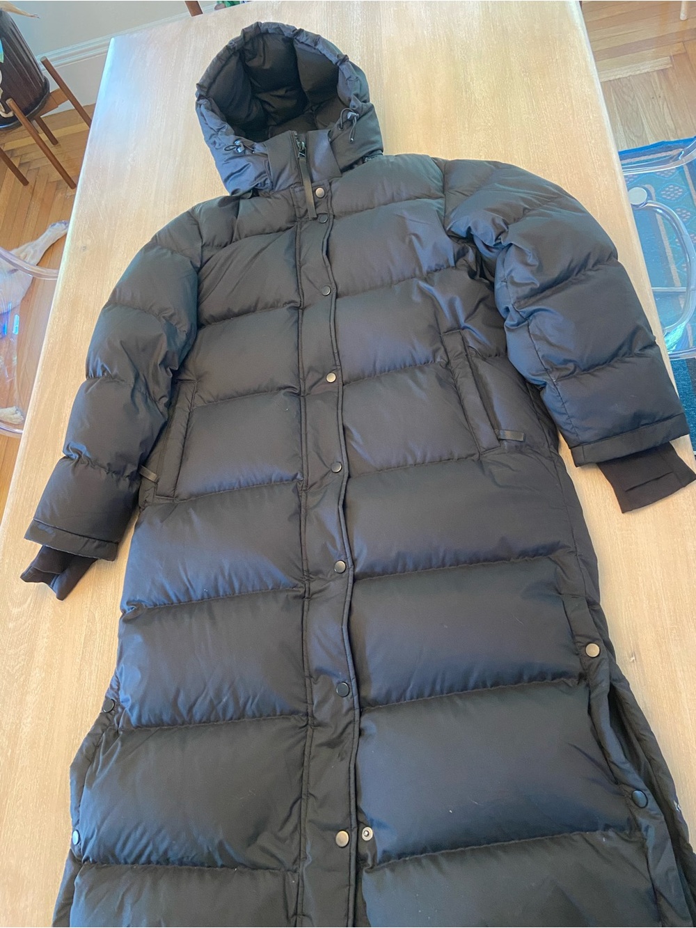 Quince Black Long Hooded Puffer Coat